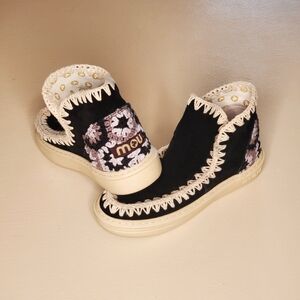 Mou suede and crochet ankle boots